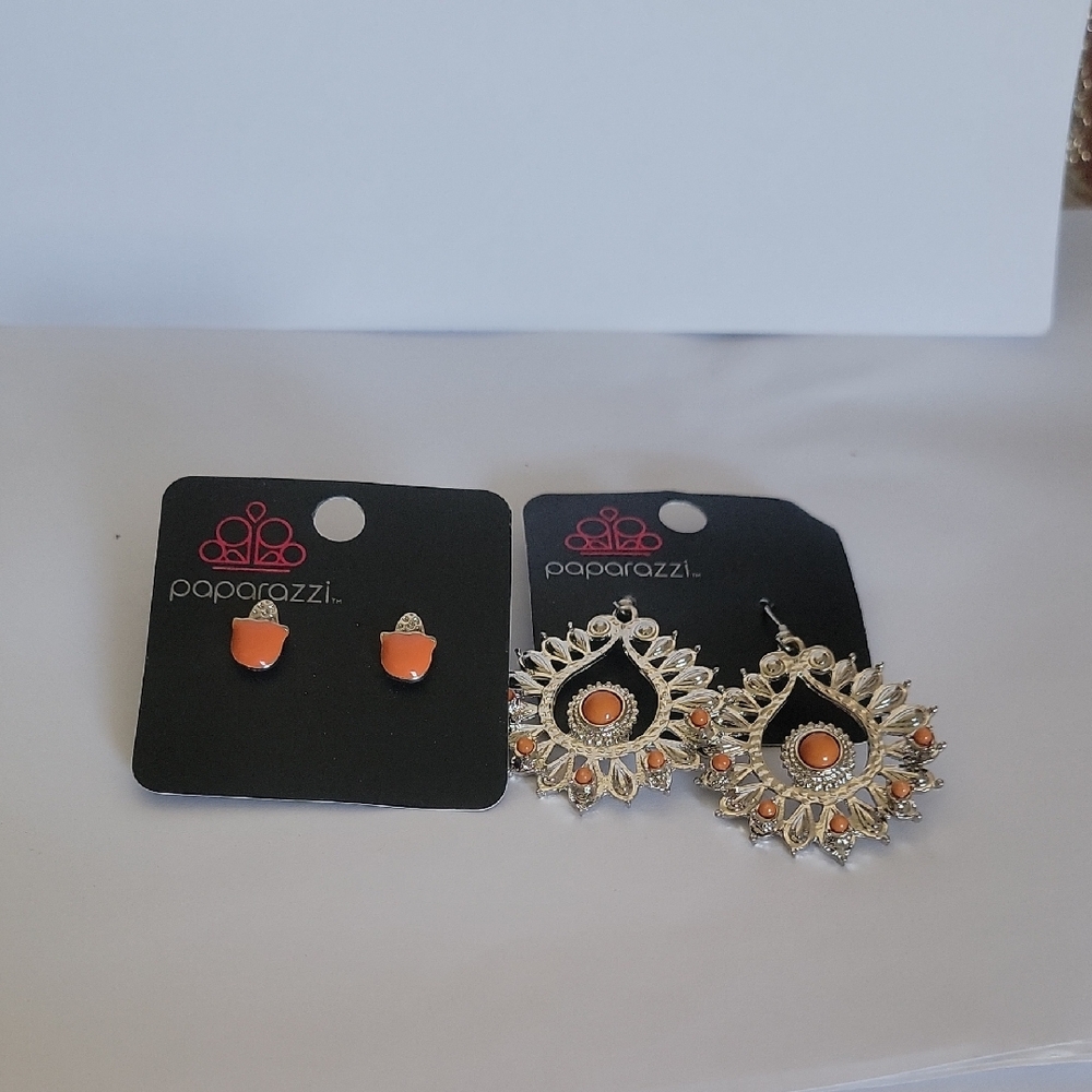Paparazzi Radiant Orange and Silver Earrings Set